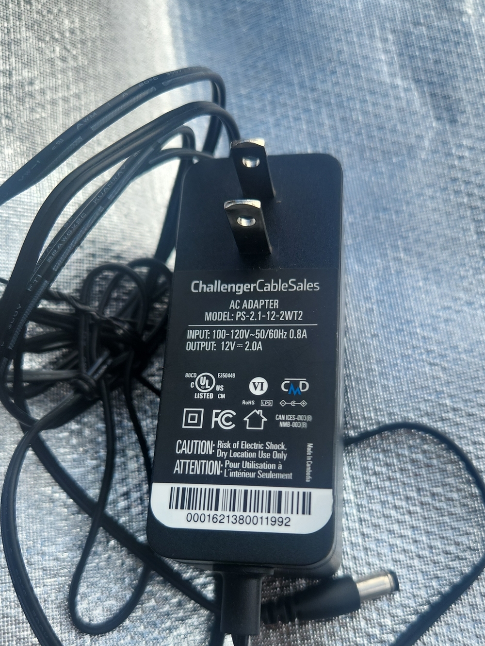 Challenger Cabke Sales Black AC Adapter 12V 2.0A Power Supply